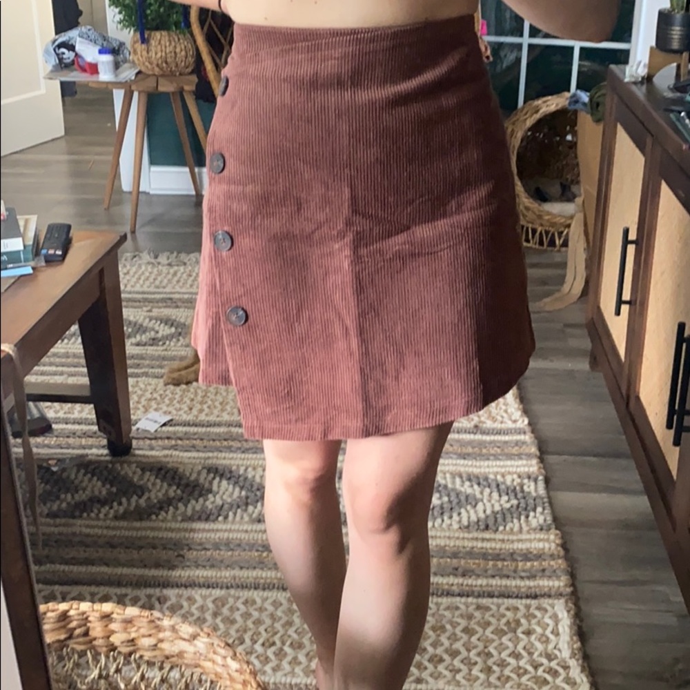 Mauve asymmetrical Corduroy Skirt